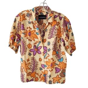 Vintage Funky Colorful Floral Print Button Up T-Shirt